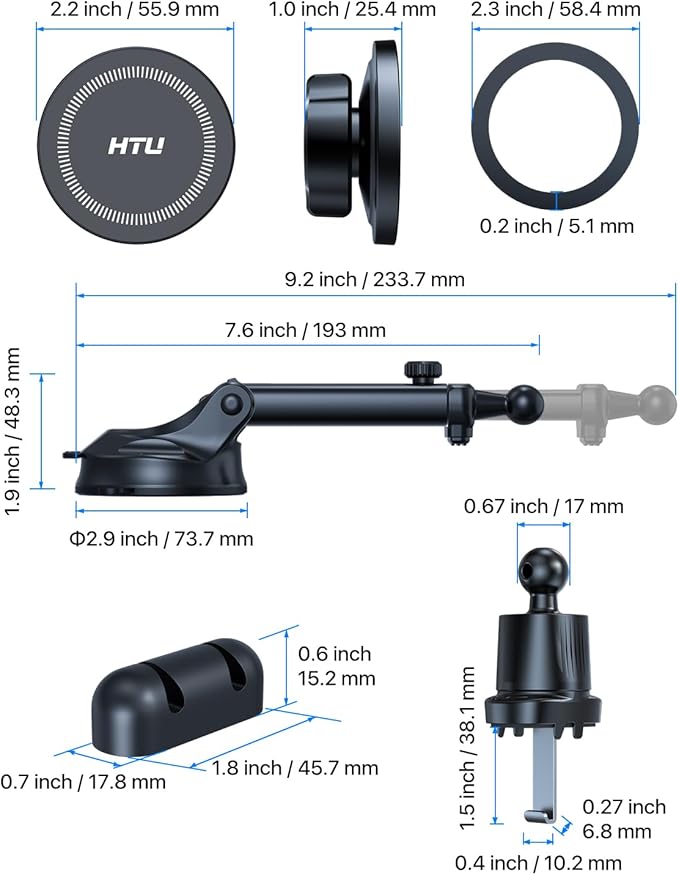 HTU for MagSafe Car Phone Mount Magnetic Car Phone Holder for Windshield Vent Dashboard Magnetic Suction Phone Mount for iPhone 17/16/15/14/13/12 & Android (Silver Gray)