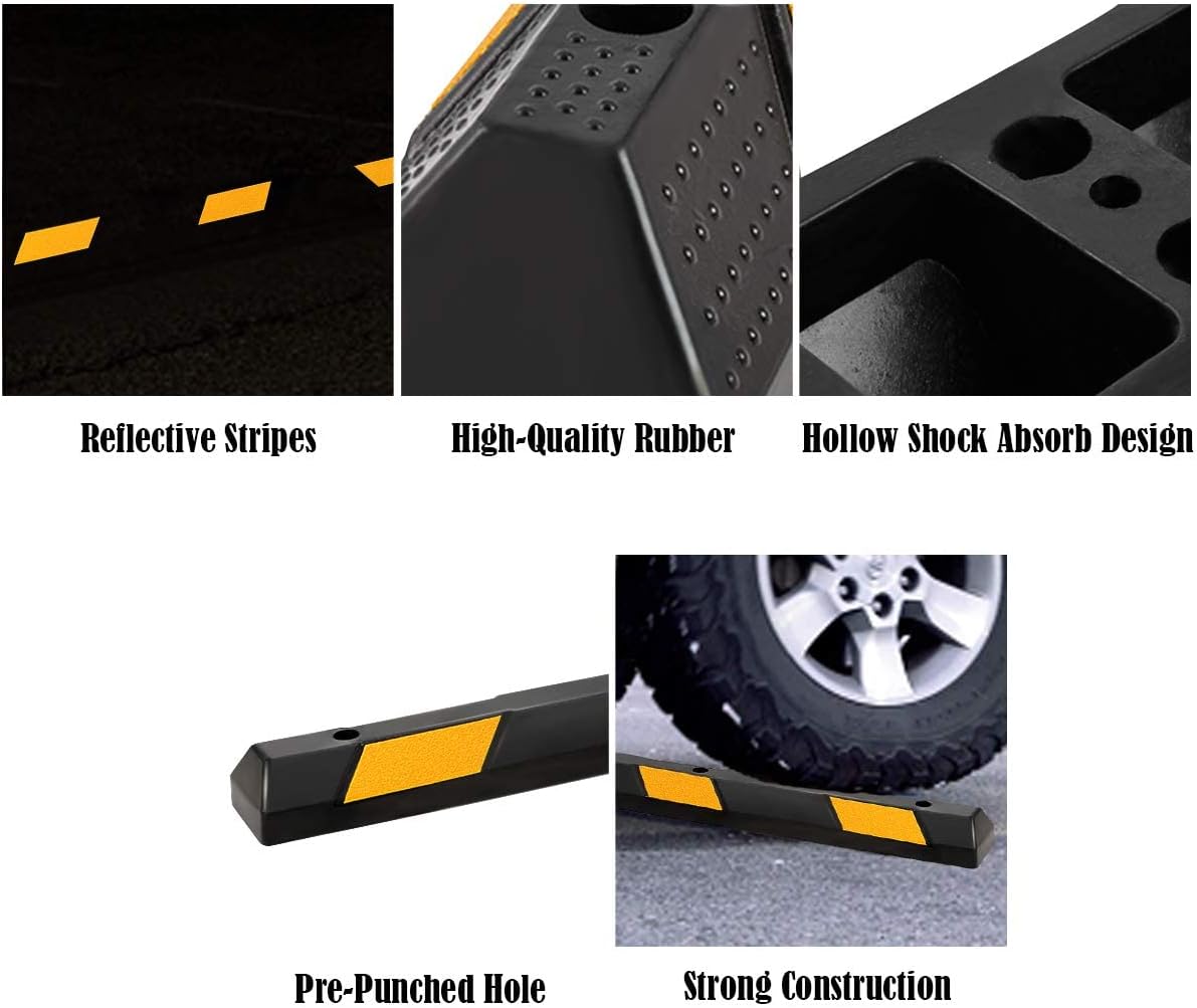 Goplus Parking Block, 72” Rubber Parking Bumpers with 8 High Reflective Yellow Safety Stripes, Heavy Duty Parking Target, Garage Wheel Stoppers Parking Curb for Car, Truck, RV and Trailer