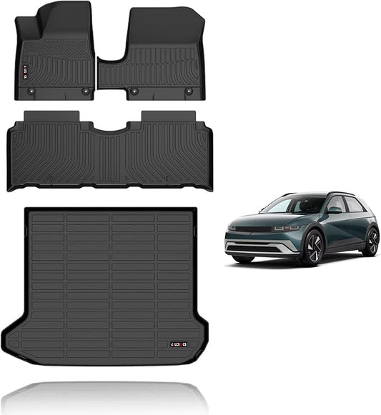 KELCSEECS Floor Mats & Cargo Liner Custom for Hyundai Ioniq 5 2025 Unmovable Center Console (Fixed Center Console) All Weather Car Mat TPE Floor Liners Ioniq 5 Accessories Trunk Mat