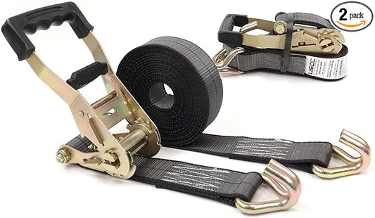 US Cargo Control Blackline Ratchet Straps Heavy Duty (2-Pack), 2 Inch x 18 Foot Black Ratchet Straps with Double J Hooks, 13,000 LBS Break Strength, Heavy Duty Tie Down Straps for Trucks & Trailers