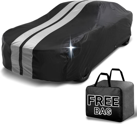 iCarCover Custom Car Cover for Chevy Caprice 2-Door, 4-Door (1971-1976) Waterproof All Weather Rain Snow UV Sun Protector Full Exterior Indoor Outdoor Car Cover (Stripe - Black/Gray)