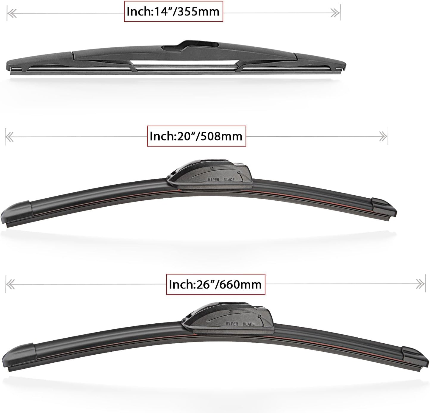 Windshield Wiper Blades Replacement for 2007-2014 Ford Edge Original Factory Quality Front Rear Wipers Blade Set for My Car - 26" 20" 14" (Pack of 3)