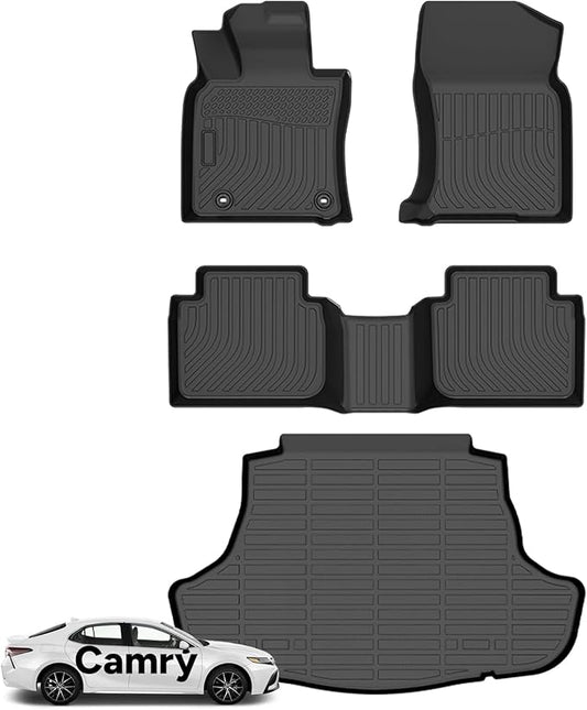 Wayhigh-for Toyota Camry AWD 2020-2024 (Not fit FWD or Hybrid) All Weather Floor Mats and Cargo Liner Set TPE Car Mats Waterproof Anti-Slip Rubber Trunk Liner Camry AWD Accessories