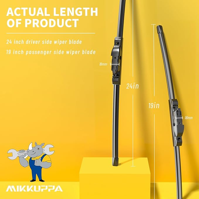 MIKKUPPA 24"+19" Windshield Wipers Blades - Replacement for 2011-2023 VW Jetta, 2012-2018 VW Passat, 2013-2017 VW CC - All Season Quiet Front Wiper Blades, Pack of 2