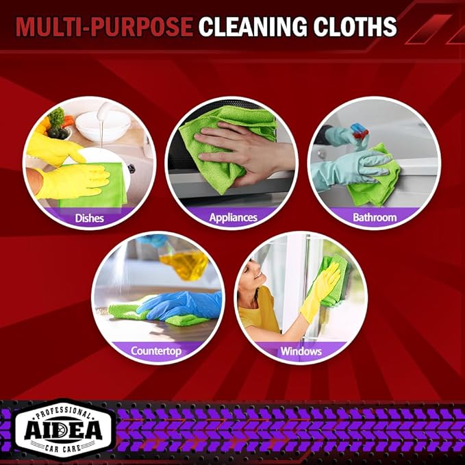 AIDEA Microfiber Cleaning Cloth, 10PK, Microfiber Towels for Cars, Premium All Purpose Car Cloths, Dusting Cloth Cleaning Rags, Absorbent Towels for SUVs, House, Kitchen, Window, 12"×12", Green