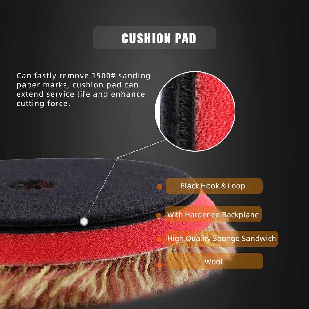 SPTA Wool Polishing Pads, 2Pcs 5 Inch (125mm) Wool Cutting Pad, Long Hair Wool Buffing and Polishing Pad Set, Wool Buffing Wheel for Heavy Cut for 5 Inch Car Polisher Polishing, Buffing and Cutting