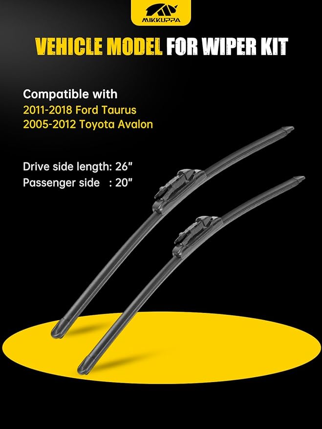 MIKKUPPA 26"+20" Windshield Wipers Blades Replacement for 2011-2018 Ford Taurus, 2005-2012 Toyota Avalon, Pinch Tab All Season Wiper Blades(Pack of 2)