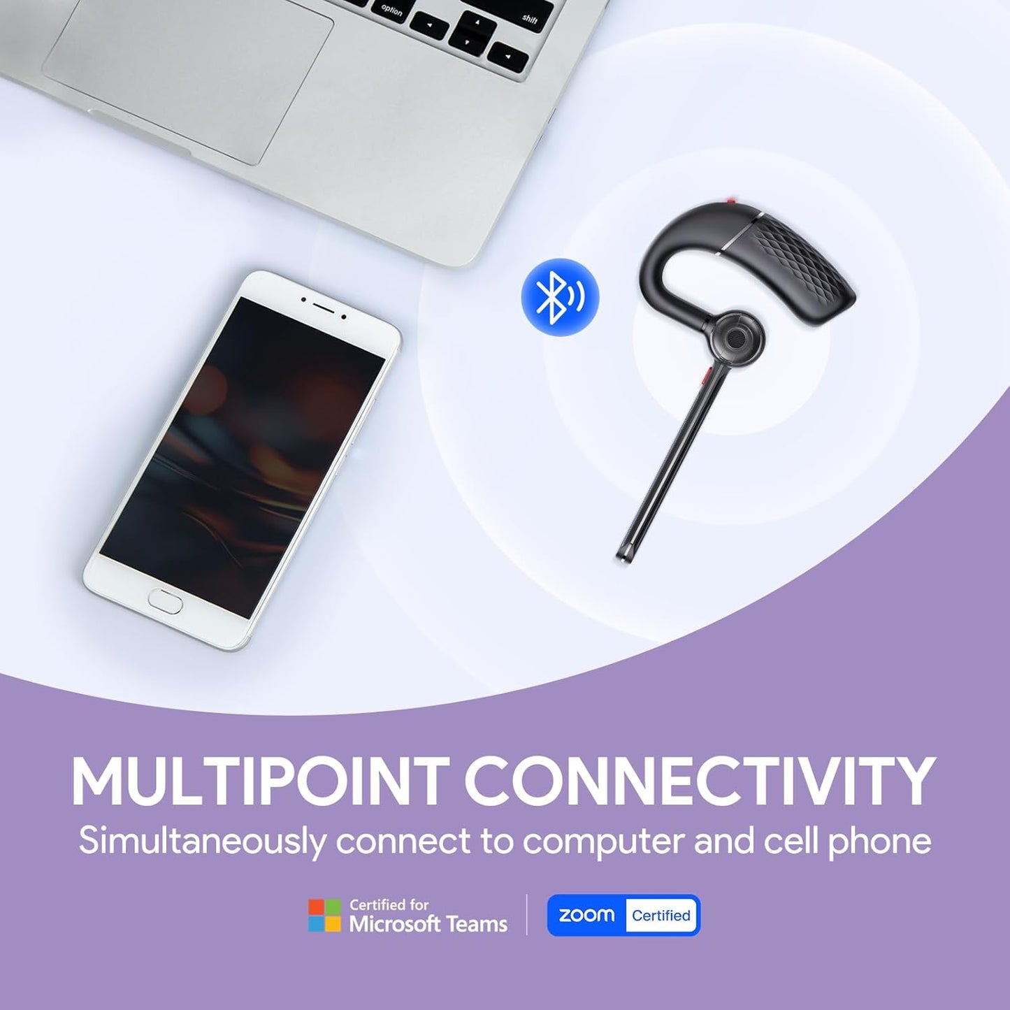 Yealink Single Ear Bluetooth Headsets BH71 Lite,Wireless Headset with Mic for Work,Bluetooth Earpiece Connect Cell Phone/Mobile/Laptops,Teams Zoom Certified,Mute Function