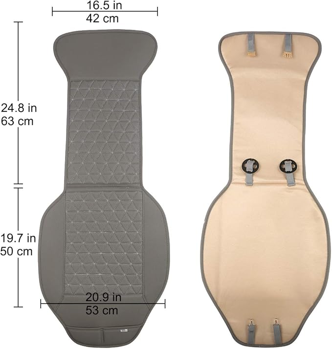 Black Panther 1 Pair Luxury PU Car Seat Covers Protectors for Front Seats, with Partial Backrest Coverage (Middle Part Only), Triangle Pattern, Compatible with 95% Cars - Grey