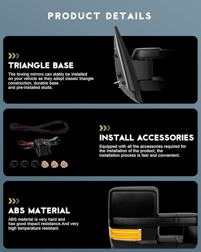 OCPTY Towing Mirrors With Power Heated Left Right Side Tow Mirrors Compatible With For Chevy Silverado Pickup New Body Style Models 2007 For Chevy For Gmc 2007-2014 With Running Lights Lights