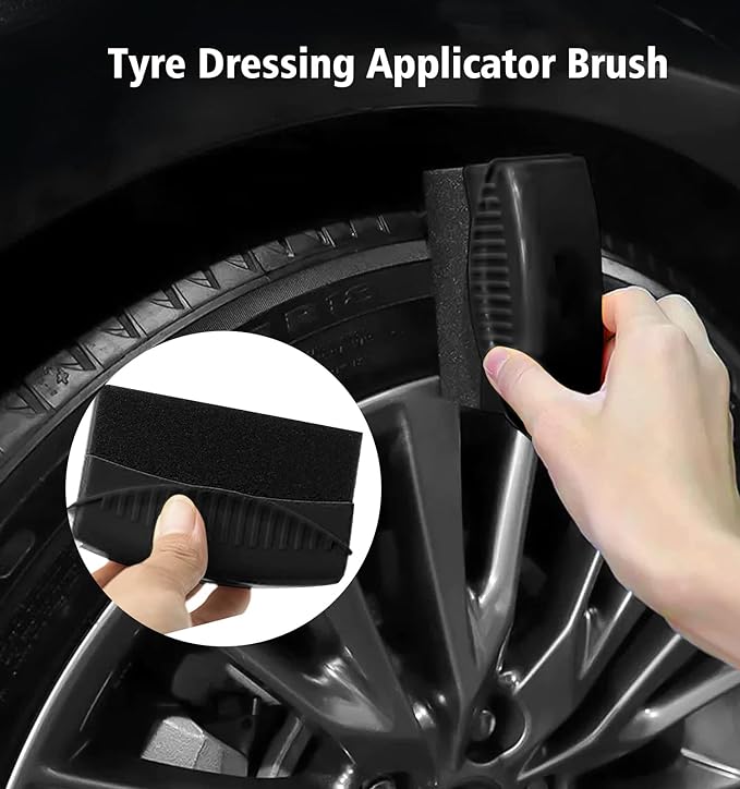 YeewayVeh Wheel Cleaning Kit, 5Pack Bendable Wheel Cleaning Brush and Microfiber Rim Cleaner Brush, Tire Dressing Applicator and Car Detailing Brush for Wheel Care and Cleaning Kit, Red