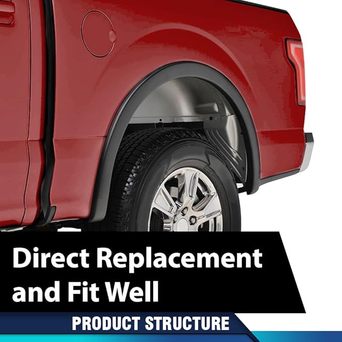 PIT66 Fender Flares Black Factory Style Compatible with Ford F150 2015-2017 Styleside