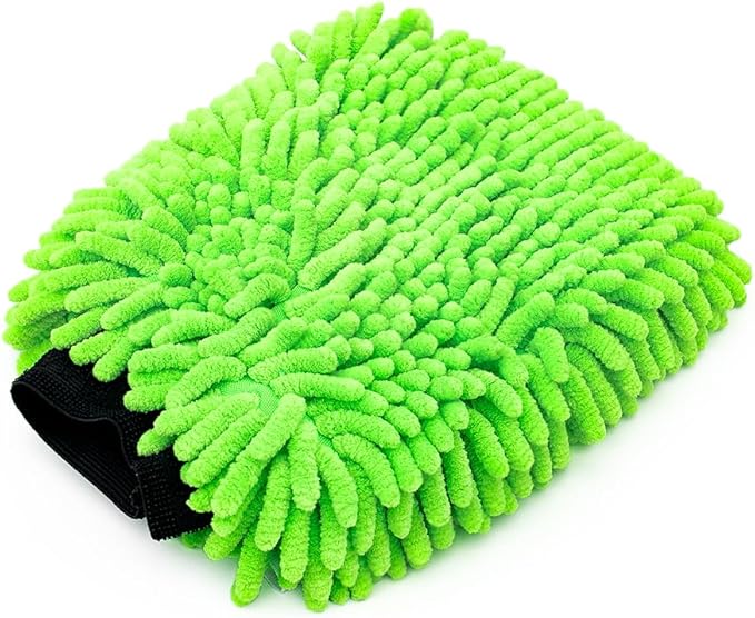 The Rag Company - Premium Chenille Microfiber Knobby Wash Mitts - Perfect for Car Washing and Detailing; Scratch-Free, Lint-Free, Double-Sided, Plush, and Absorbent; Lime Green (2-Pack)