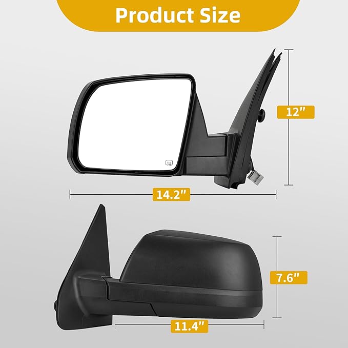 DWVO Side Door Mirror Compatible with 2007 2008 2009 2010 2011 2012 2013 Tundra, Right Passenger Towing Mirror with Power Heated Manual Folding Black