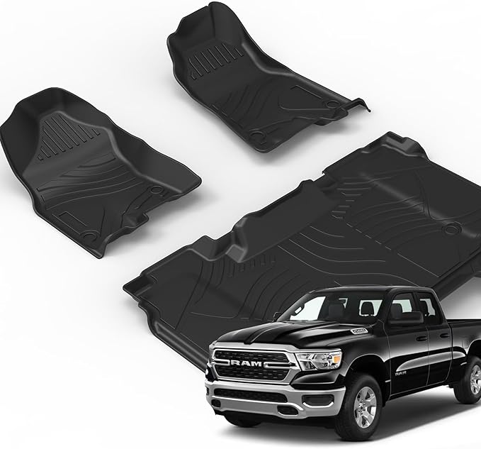 Floor Mats Custom Fit for 2019-2025 Dodge Ram 1500, TPE All-Weather Floor Liners Full Set with 1st & 2nd Rows, Fit Bucket or Bench Seats (Crew Cab 2019-2025 New Body, Full Set(Without Storage))