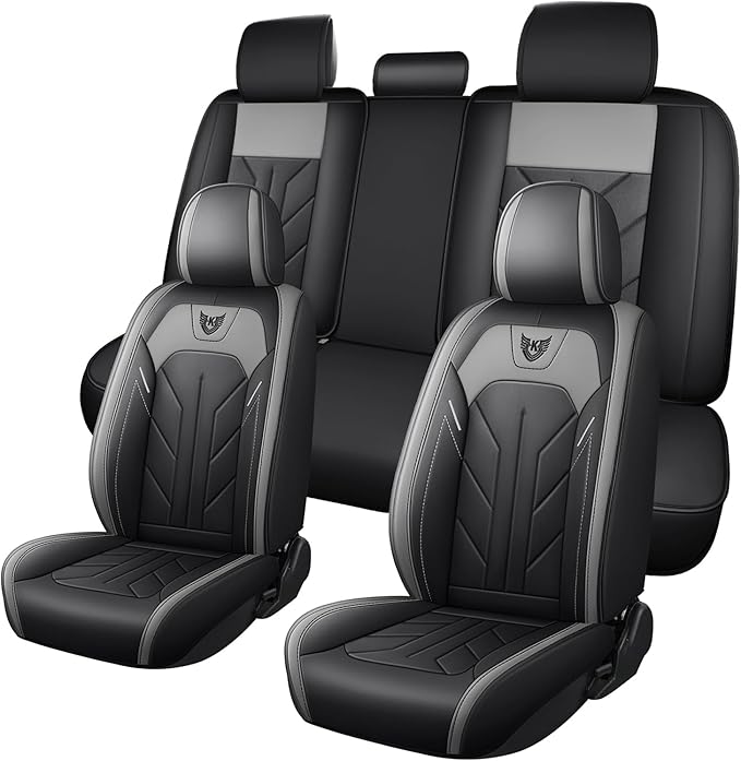 Universal Seat Covers Full Set Car Seat Protector Waterproof Car Seat Cushion Leather Comfortable and Breathable Fit for Most Cars for Year Round Use (Gray)