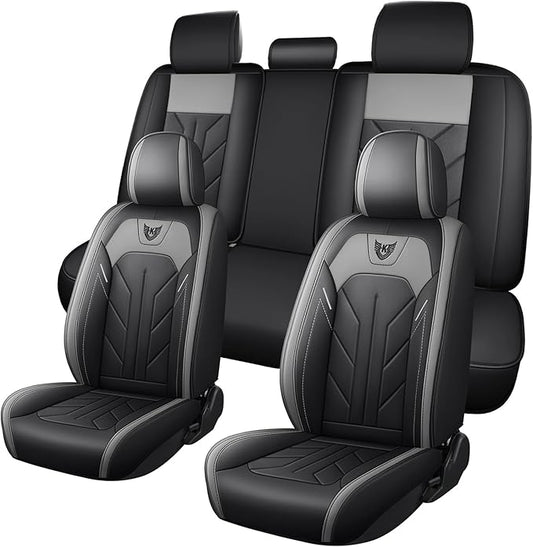 Universal Seat Covers Full Set Car Seat Protector Waterproof Car Seat Cushion Leather Comfortable and Breathable Fit for Most Cars for Year Round Use (Gray)