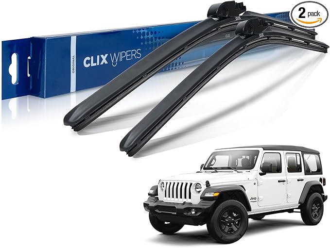 Clix Wipers - Jeep Wrangler & Gladiator (16"/16") Original Black Windshield Wiper Blades (All Wrangler & Gladiator Models), All-Weather Replacement Wipers-Set of 2, Includes Quick Clips (1997-2025)