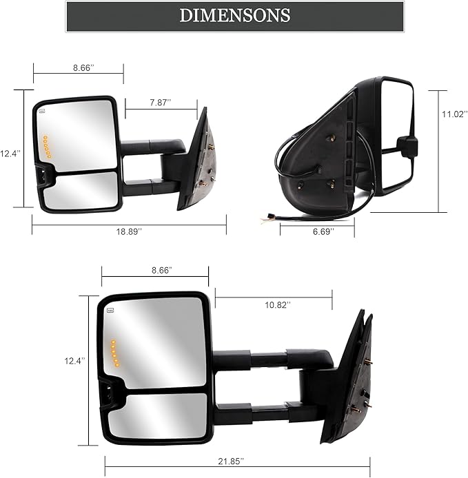 ReYee Towing Mirrors fit for 2007-2014 Chevy Silverado 1500 2500 3500 Tahoe Suburban GMC Yukon Sierra with Power Heated Turn Signal Light Arrow Signal On Glass Manual Telescoping Folding Black Cap