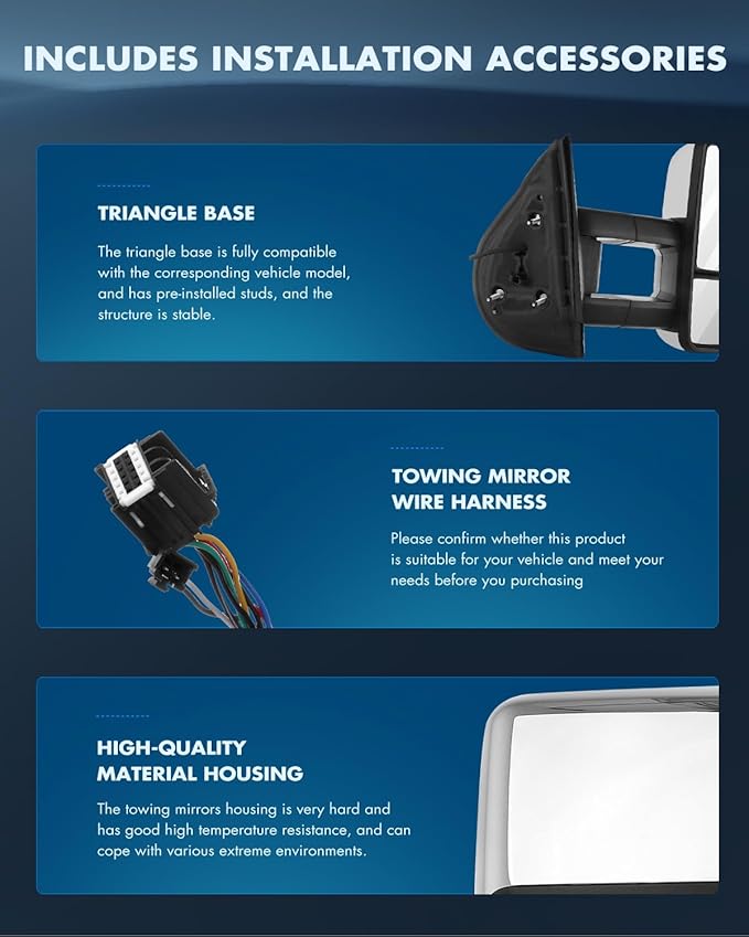 ECCPP Tow Mirrors for 2007-2014 for Chevy Silverado for GMC Sierra Towing Mirrors Chrome Housing Power Heated Signal Light Pickup Pair Driver Side and Passenger Side