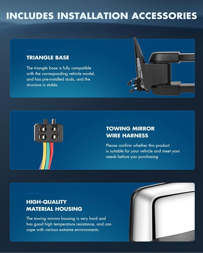 ECCPP Towing Mirrors Tow Mirrors With 1988-1998 For Chevy Silverado For GMC Sierra 1500 2500 3500 Power Adjusted No Heated Led Turn Signal Width Light Chrome Pickup