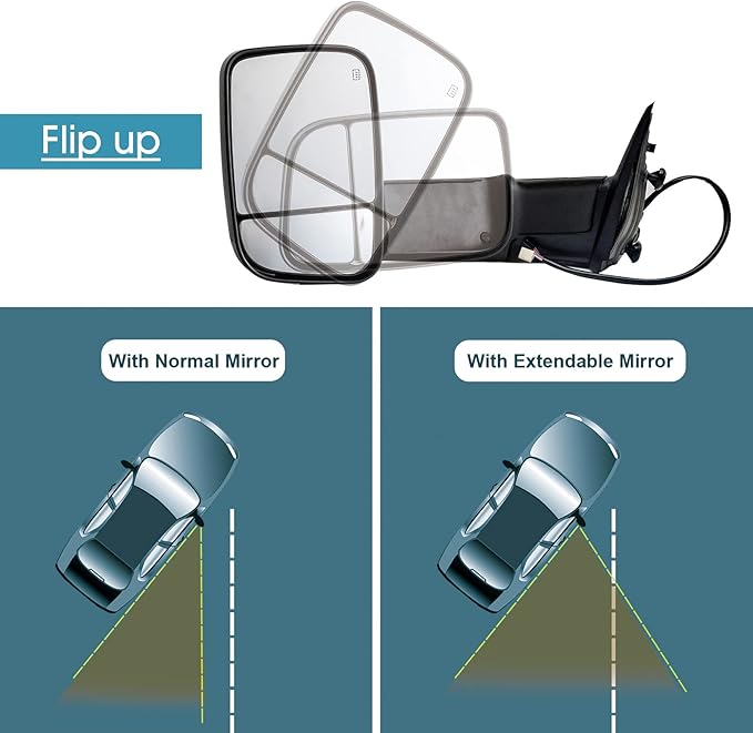 BOOLEE Towing Mirrors Power Heated Compatible with 2009-2018 Dodge Ram 1500 2500 3500 Turn Signal Lamp Puddle Light Temperature Sensor Pickup Truck Tow Mirrors Black