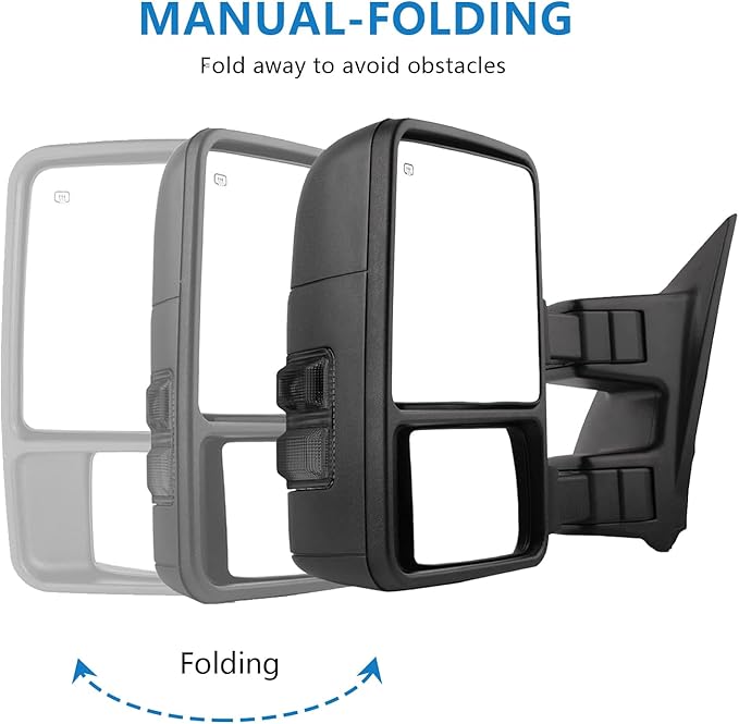 Towing Mirrors Left & Right Pair Set For 99-07 F-250 F-350 F-450 F-550 Super Duty, 01-05 Excursion,Power Heated,Smoke Signal Light,Black Driver Passenger Side Lh Rh