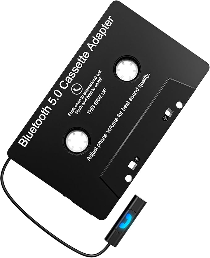 Car Audio Bluetooth 5.0 Cassette Receiver,Cassette Bluetooth Adapter for Car Tape Player, Hands-Free Calling, Stereo Two-Channel, Compatibility with Smartphones, Tablets, MP3, Black