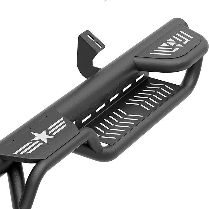 Three Raised Steps Running Boards Side Steps Compatible with 2024 2025 Toyota Tacoma Double Cab & Crew Cab, Heavy-Duty Carbon Steel Bolt-on Nerf Bar Side Rails Rock Sliders (4 Full-Size Doors)