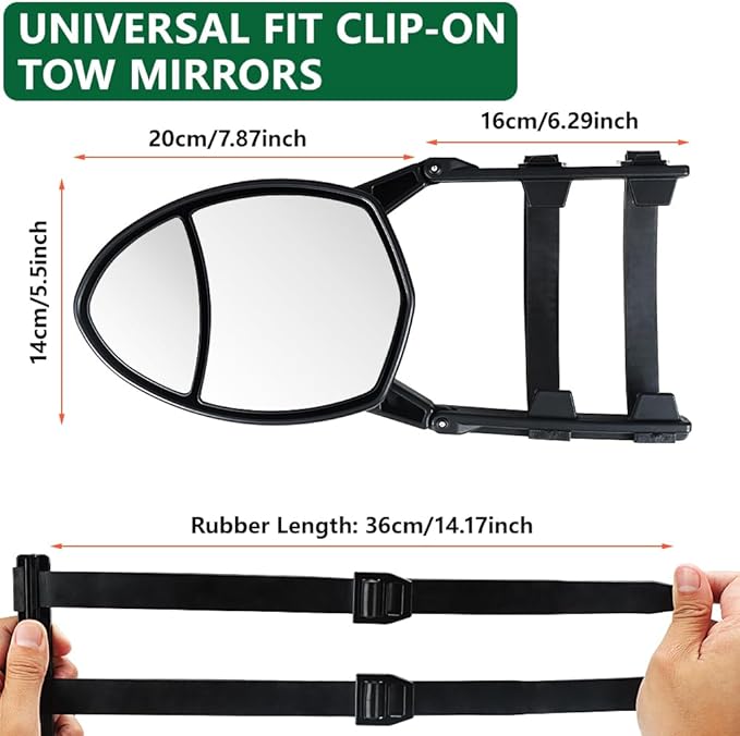 Clamp On Tow Mirrors, Mirror Extenders For Towing,Universal Towing Mirror Fit Most Vehicle Car Truck, 2pcs