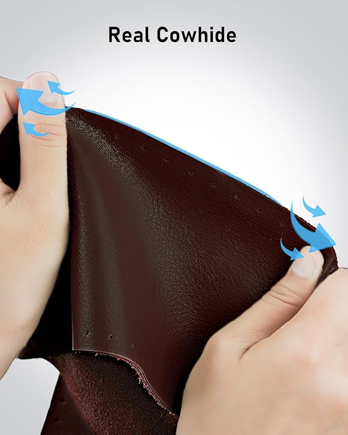 Belinous Leather Steering Wheel Cover Lace Up, Stitch On Wrap, Universal Fit 13-20 inch Car Truck SUV Pickup Boat, A Whole Piece of Cowhide, DIY Stitch w/Needle Thread (Size M0, Coffee)