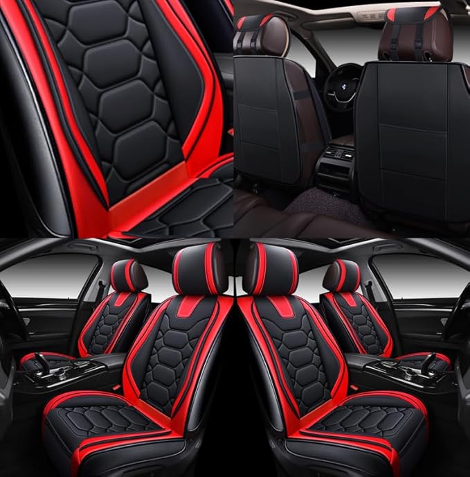 OASIS AUTO Car Seat Covers Front Seats, Waterproof Faux Leather Seat Covers for Cars Universal Fit for SUV, Truck, Sedan, Black Premium Car Seat Protector with Cushions