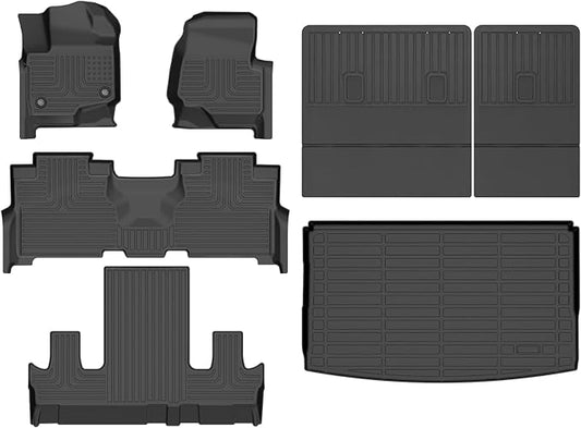 Floor Mats & Cargo Liner for 2021-2025 Ford Expedition Max 7 Seats with Backrest Mat, All Weather Automotive TPE Floor Liners Set Anti-Slip Waterproof Accessories Black