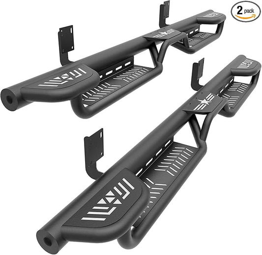 Three Raised Steps SuperCab Running Boards Compatible with 1999-2016 Ford F250 F350 Super/Extended Cab (2 Full Front & 2 Narrower Rear Doors) Side Steps, Nerf Bar Rock Slider Side Rails