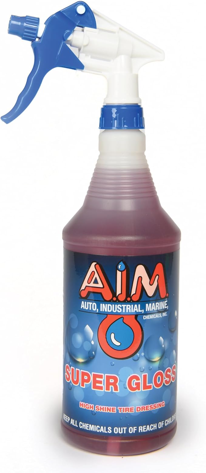 AIM Chemicals Super Gloss - Durable long lasting Tire Shine, Rubber & Vinyl Protector, Long-Lasting UV Protection, Versatile Application for Tires, Plastic Trims, Bumpers, 1 Quart