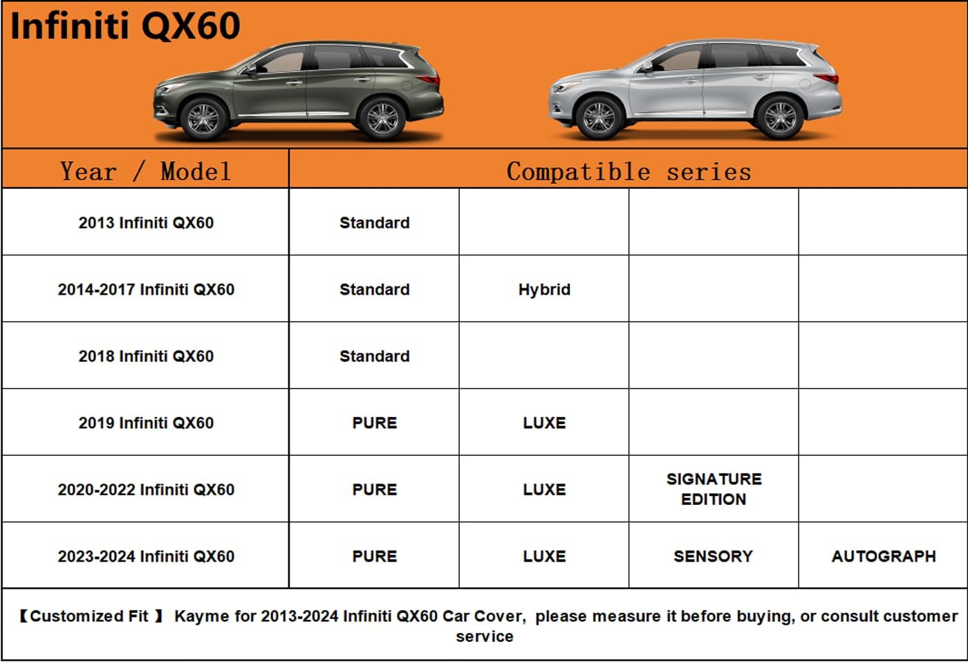 Kayme 6 Layers SUV Car Cover Custom Fit for Infiniti QX60（2013-2025） Waterproof All Weather for Automobiles, Outdoor Full Cover Rain Sun UV Protection.Silver