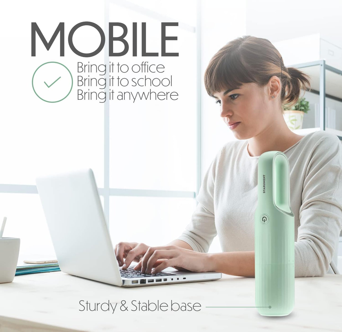 STARUMENT Vacuum Cleaner for Dust, Pet Hair Dirt Home, Car Interior Lightweight, Portable, Handheld, Cordless, Easy to Use, Compact Design Battery Rechargeable with USB-C Cable (Mint Green)