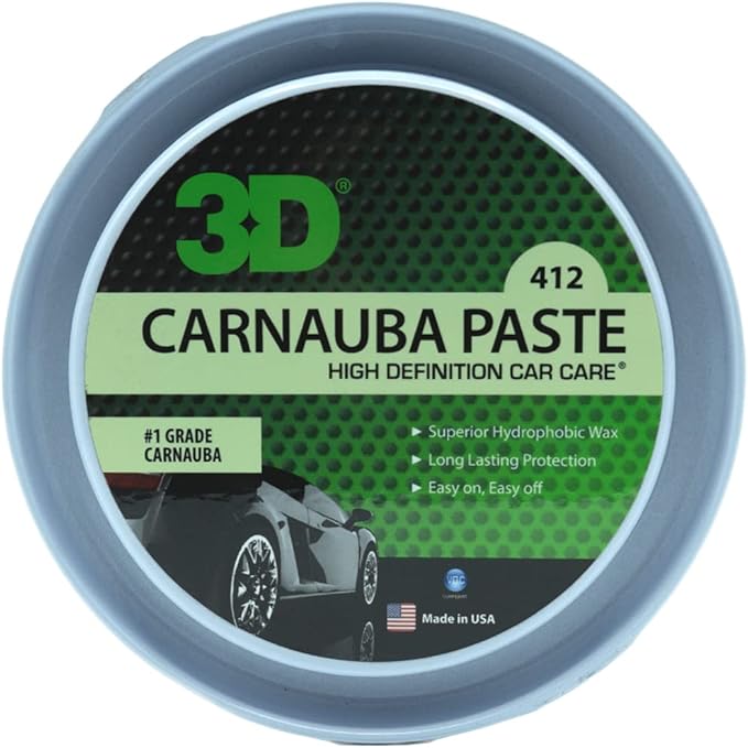 3D Carnauba Paste Wax – Grade 1 Brazilian Carnauba for Deep Wet Shine | Easy Hand Application | High Gloss Finish | Non-Abrasive |Car Wax Paste