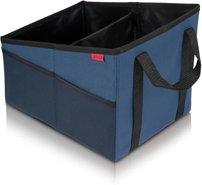 Car Seat Organizer - Passenger Seat Organizer, Collapsible Small Car Seat Storage Organizer for Console Front or Back, Automotive Backseat Organizer with Belt 4 Cup Holders for Kids Accessories, Blue