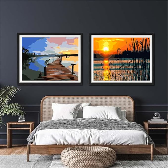 YANXIN Paint by Numbers Kit for Adults Beginners 2 Pack Paint by Numbers for Adults Rolled up Canvas for Home Decoration Creative Wall Art with Colorful Gift Box 12x16 inch Lake Sunset 171-172
