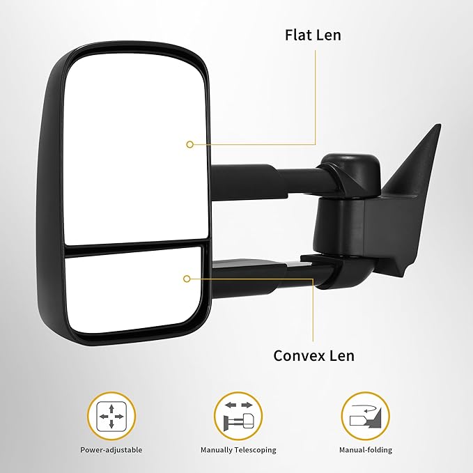 DWVO Towing Mirrors Fit 88-99 Chevy GMC C1500 K1500, 88-00 C2500 C3500 K2500 K3500 with Power Adjusted Manual Telescoping