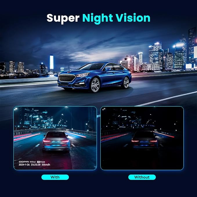 DDPAI 4K Dash Cam Front and Rear, 2160P+1080P Car Dash Camera, GPS 5G WiFi Dashcam for Cars, Free eMMC 32G Dual Storage Support 512G,Radar Motion Detection,Night Vision,72 Hour Parking Mode, N5 Dual