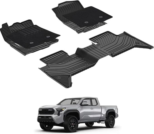 3W Floor Mats with First Row Carpets for Toyota Tacoma 2016-2023, TPE Floor Liner Thickened Carpet with Safety Locks and Driver Heel Pad fit Tacoma Cars Accessory(Only for Double Cab and Automatic)