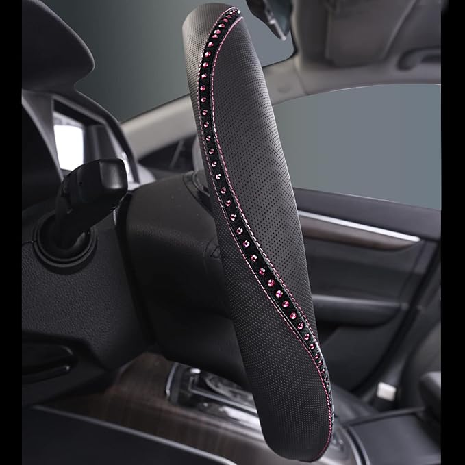 CAR PASS Bling Diamond Leather Steering Wheel Cover, Studded Crystal Rhinestones Universal Fit 14" 1/2-15" Crystal Glitter for Women Sparkle Girl Fit Suvs,Vans,Sedans,Cars,Trucks, Hot Pink Diamond
