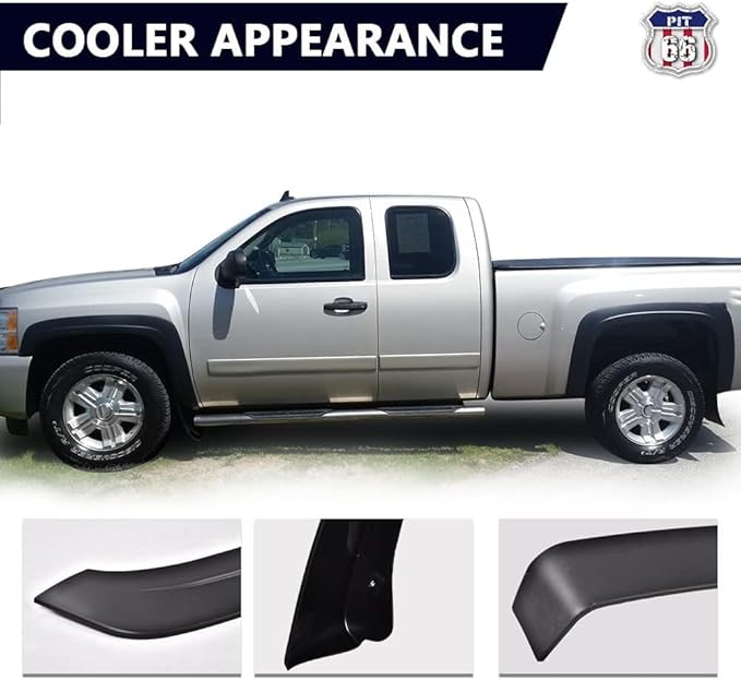 PIT66 Fender Flares, Fit 2007-2013 Chevy Silverado 1500, Fit 2007-2013 Silverado 2500HD/3500HD 78.0"/97.6" Long Bed (Not For Dually,Not Fit GMC Sierra), Factory Style Black Wheel Flares Set, 4 Pcs