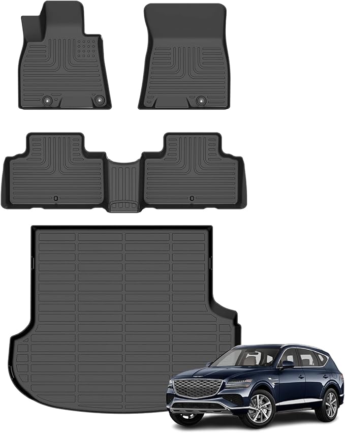 Floor Mats & Cargo Liner for Genesis GV80 2021-2025 5 Seats(Not for Coupe Models), All Weather Automotive TPE Floor Liners Set Anti-Slip Waterproof Accessories (Car Mats+Trunk Mat) Black