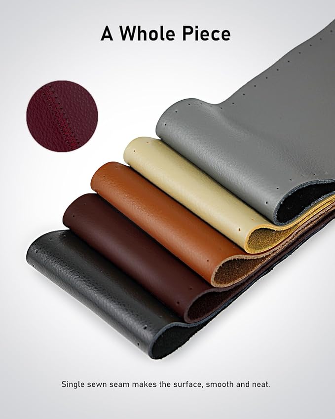 BELINOUS Leather Steering Wheel Cover Lace Up, Stitch On Wrap, Universal Fit 13-20 inch Car Truck SUV Pickup Boat, A Whole Piece of Cowhide, DIY Stitch w/Needle Thread (Size M1, Wine Red)