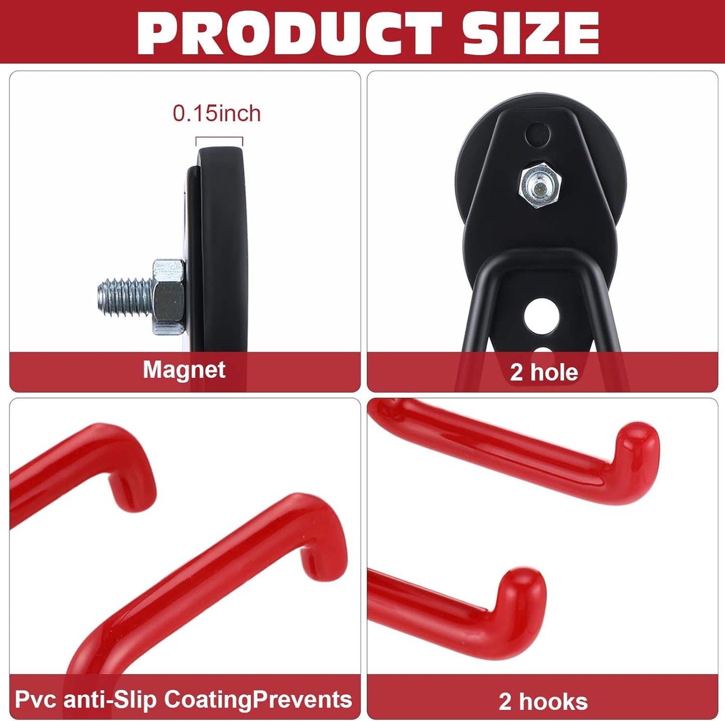 Landhoow Large Magnetic Hooks Heavy Duty Garage Magnet Hooks Strong Storage Utility Magnetic Hangers with Anti Slip Rubber Coating for Indoor and Outdoor Hanging(Red,14 Pcs)