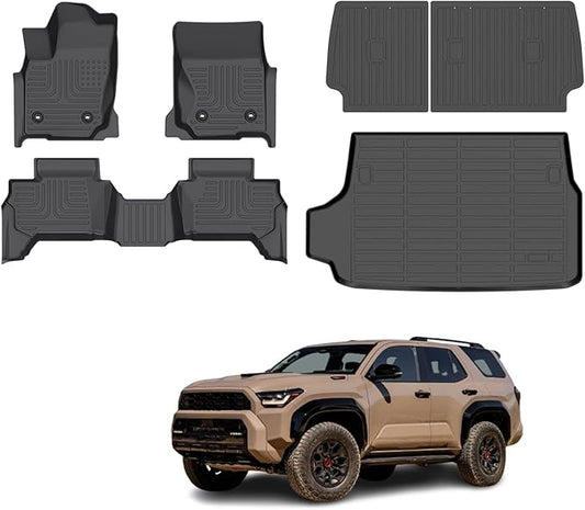 Floor Mats & Cargo Liner for 2025 Toyota 4Runner (Not for Hybrid EV) with Backrest Mat, All Weather Automotive TPE Liners Set Anti-Slip Waterproof Floor Liners Accessories Black
