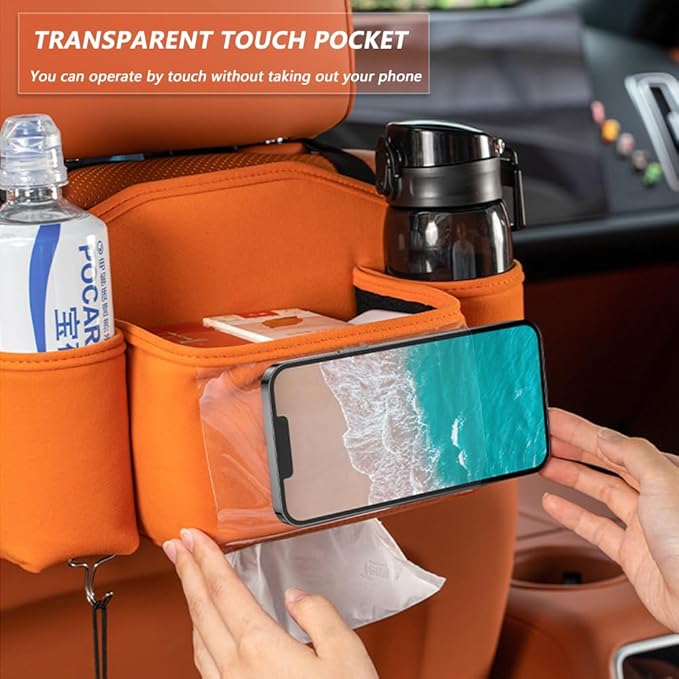 Tumecos Car Seat Back Storage Bag, Car Backseat Organizer with Tissue Box, Large Capacity Car Storage Box, Multi-function Car Rear Seat Storage Pocket, Universal for Most Vehicles (Style B, Black)